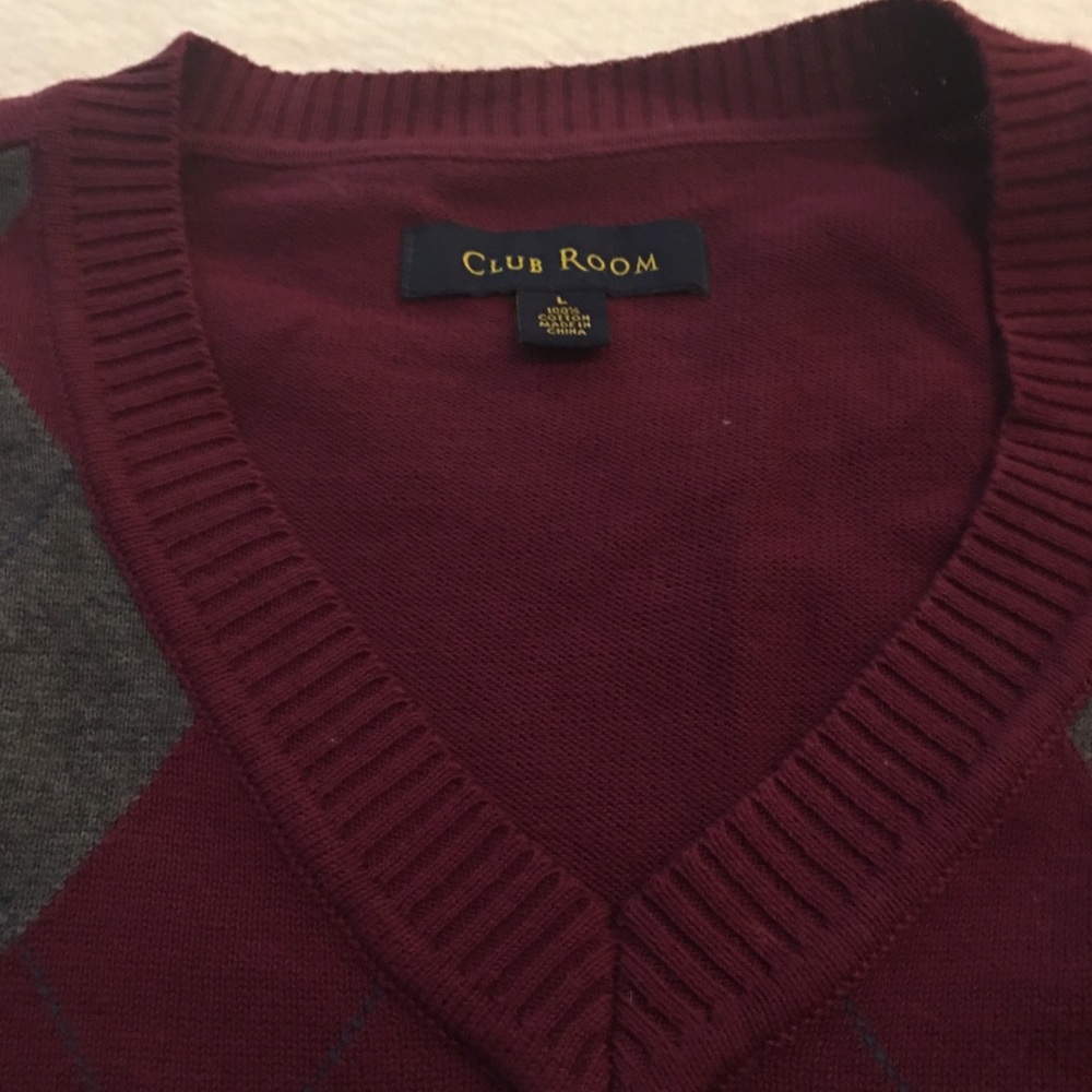Club Room, 100% Cotton, L, Burgundy/Gray Sweater